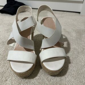 Madden Girl White Elastic Strap Wedges
